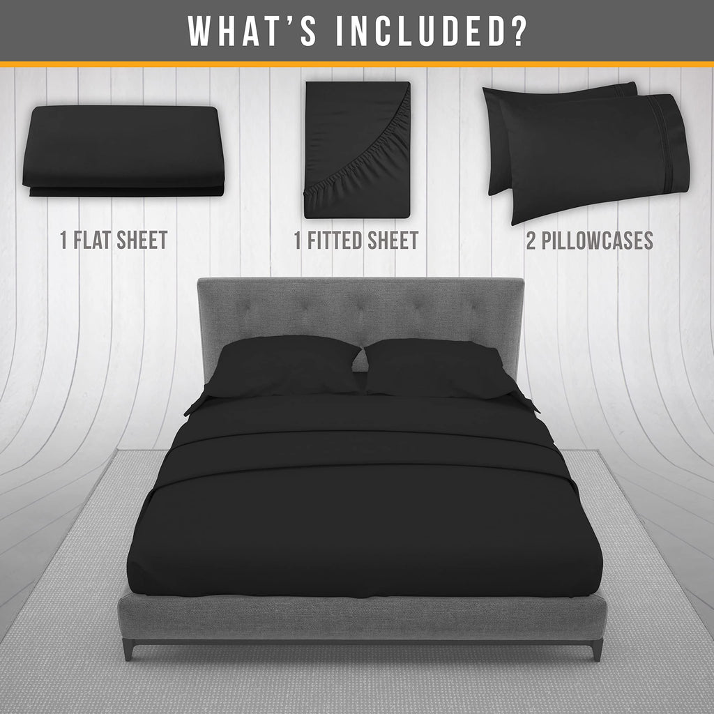 California King Sheets with Elastic Corner Straps - 4pcs Black
