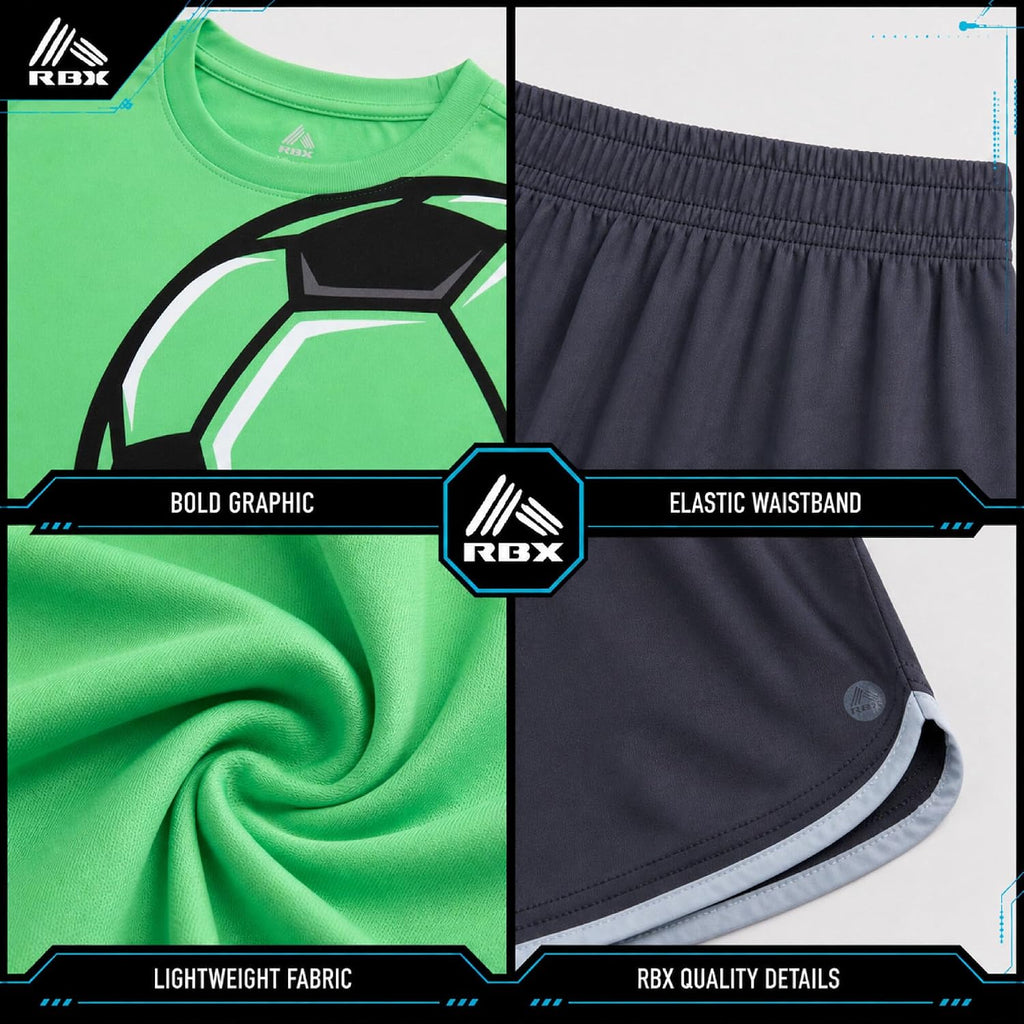 Boys 2 Piece Graphic Tees & Mesh Gym Shorts Set, Elastic Waistband