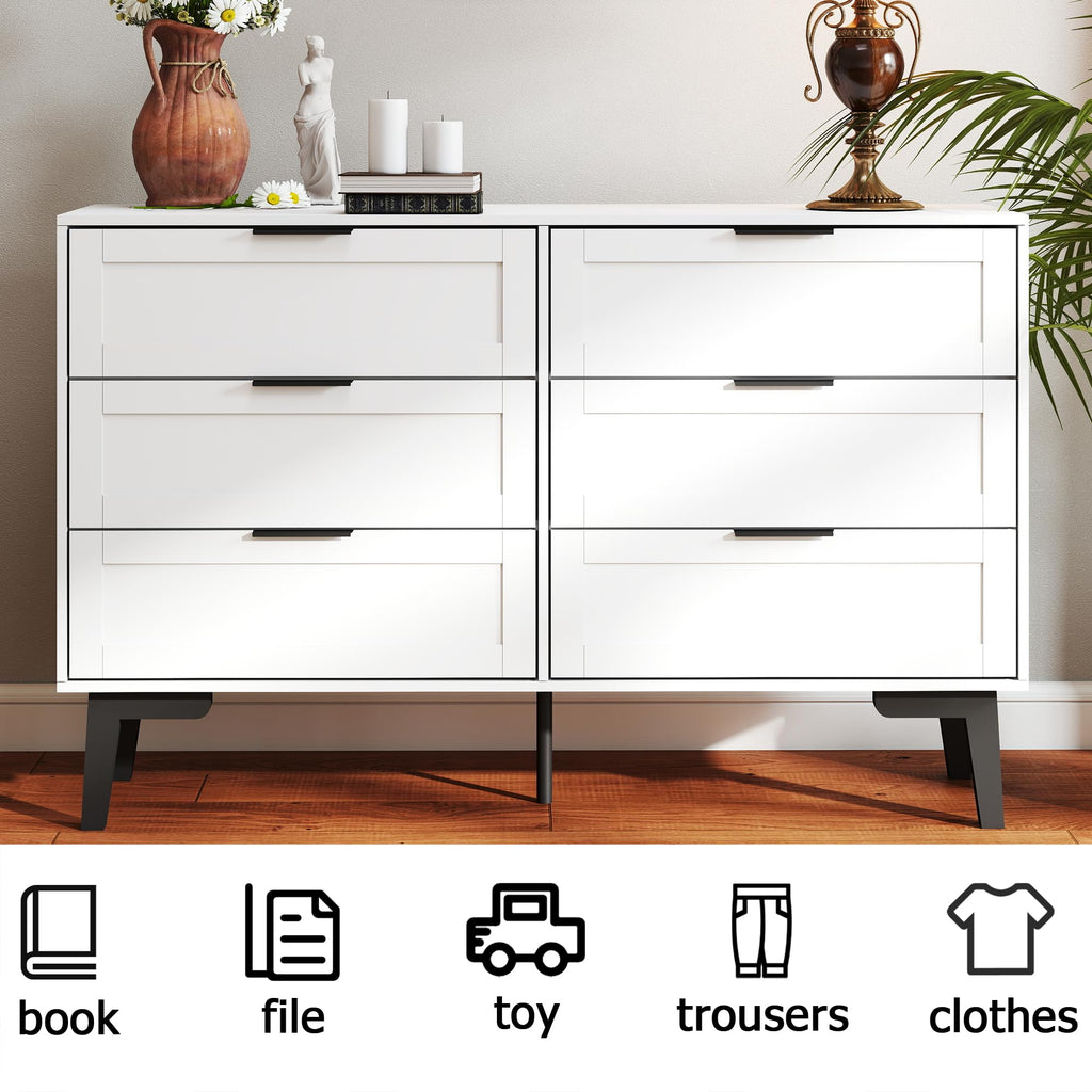 6 Drawer Modern White Chest of Drawers
