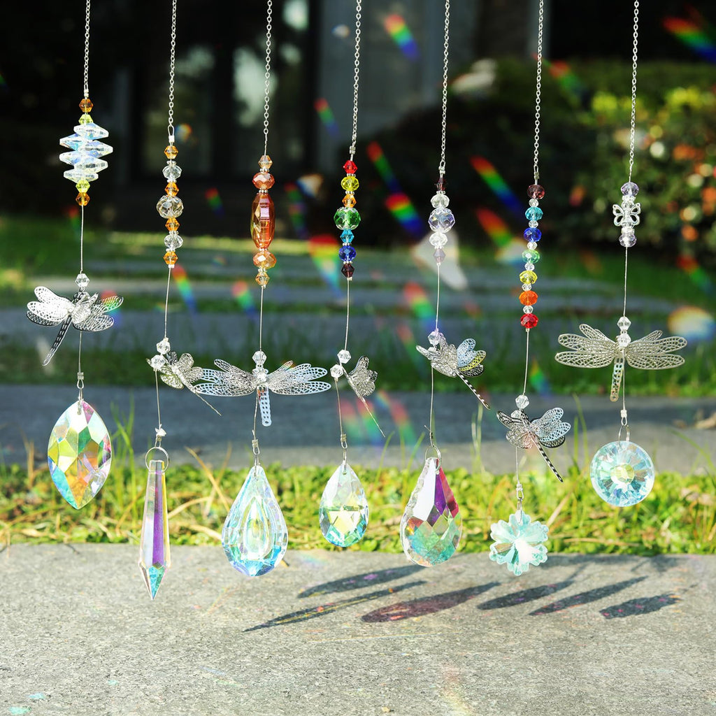 Pack of 7 Crystal Suncatchers Dragonfly Pendant Hanging for Window Wedding Garden Decor