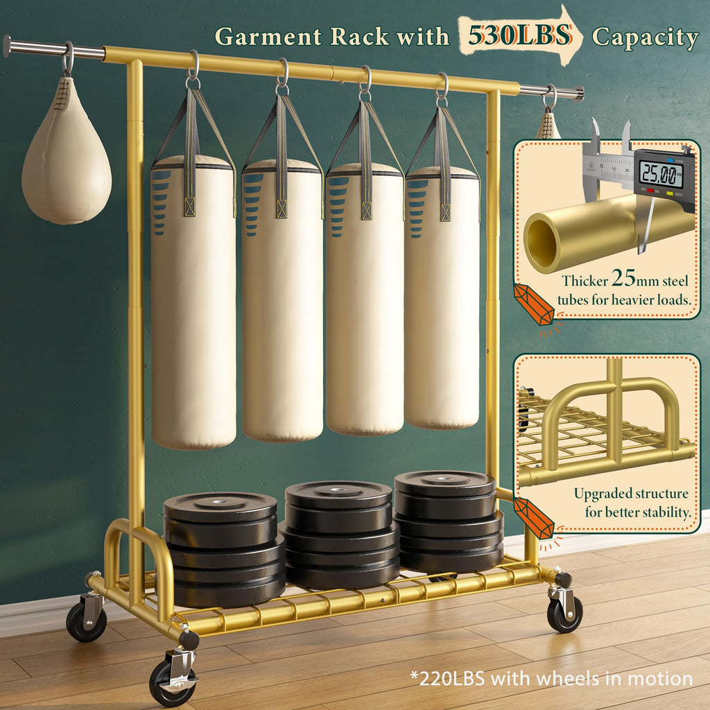 Gold Clothing Rack, 530LBS Heavy Duty, Space-Saving Storage