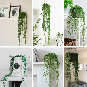 Artificial String of Pearls Plant - 3 Pack Faux Fake Hanging Succulent Pearl Plants, Wedding, Garden or Craft Art