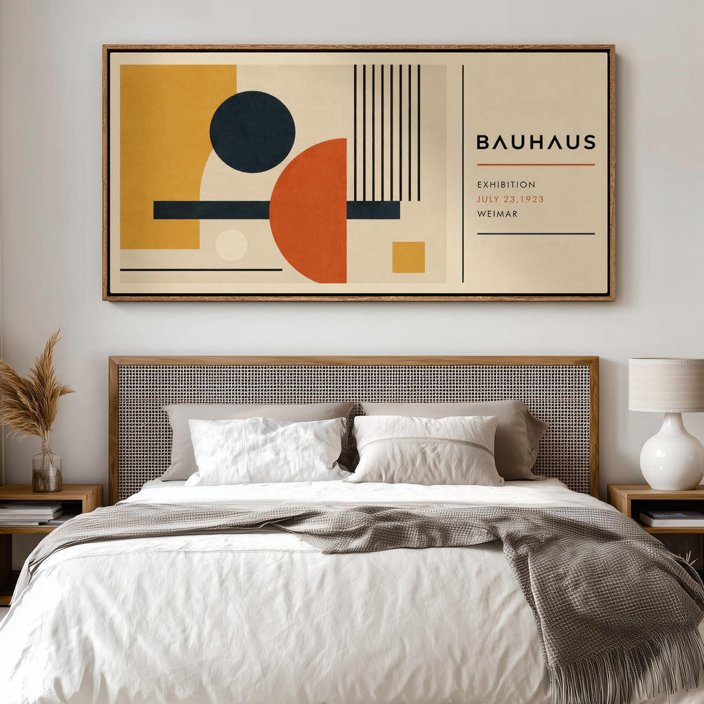 Extra Large Framed Wall Art Canvas Print - Retro Bauhaus Geometric Mid Century - Contemporary Artwork Bedroom Office