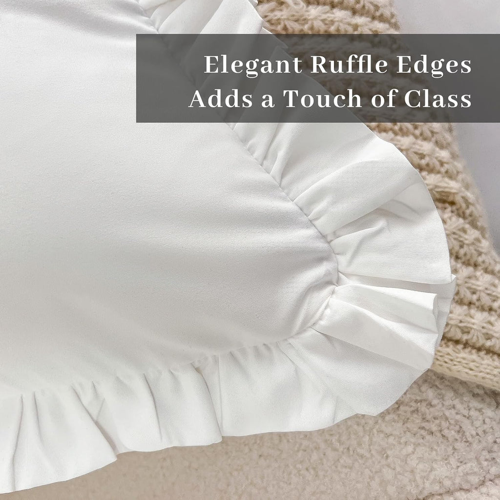 26x26 Euro Sham Covers，Ruffled Square White Euro Pillow Shams Covers Set of 2, 100% Brushed Microfiber 26x26 inches