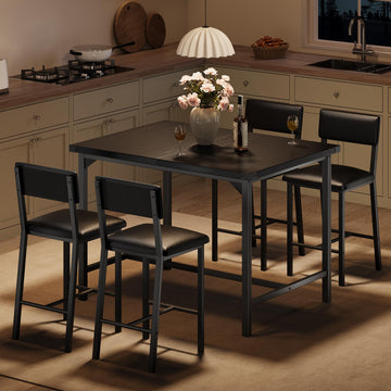 Dining Table Set for 4 w/Corner Protecto, Dining Room Table Set with Footrest & Backrest, Counter Height Table with 4