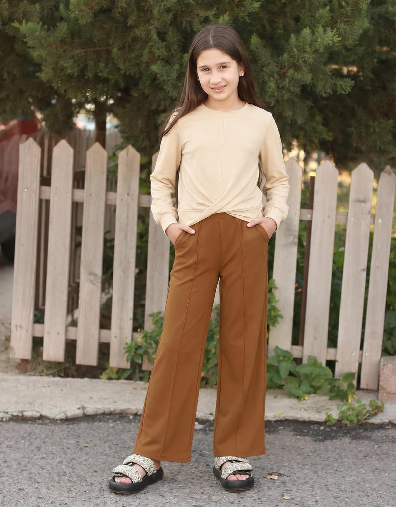 Girls 2 Piece Outfits Twist Front Sweatshirt Wide Leg Sweatpants