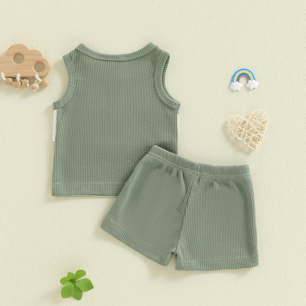 Baby Boy Summer Clothes Contrast Color Sleeveless Tops Elastic Waist Shorts Toddler Outfits Cute Set