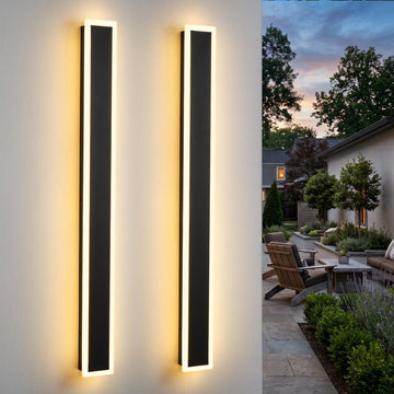 2 Pack 15.7 Inch Modern Outdoor LED Wall Lights, 3000K Warm White Long Linear Exterior Wall Sconces, IP65 Waterproof