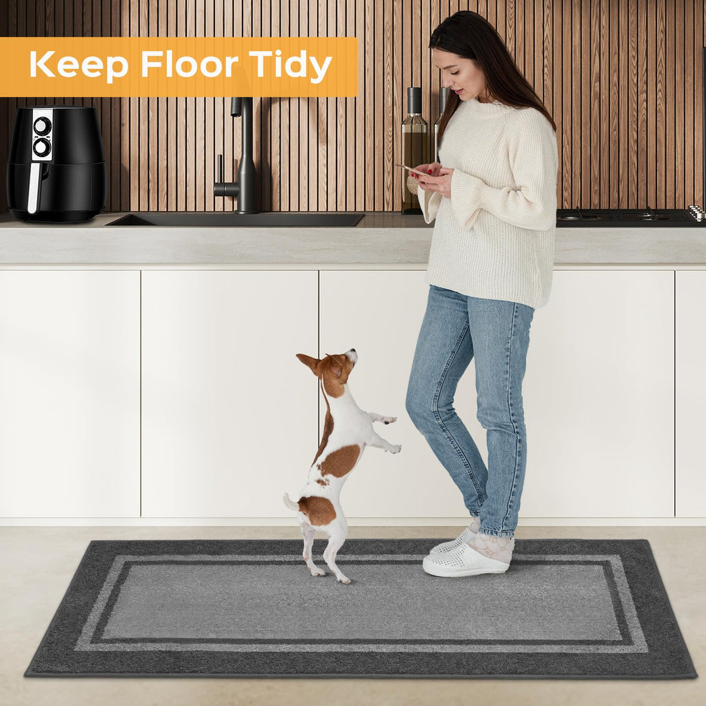 Kitchen Rugs 24" x 70", Non-Slip Runner Rugs, Light Grey & Dark Grey