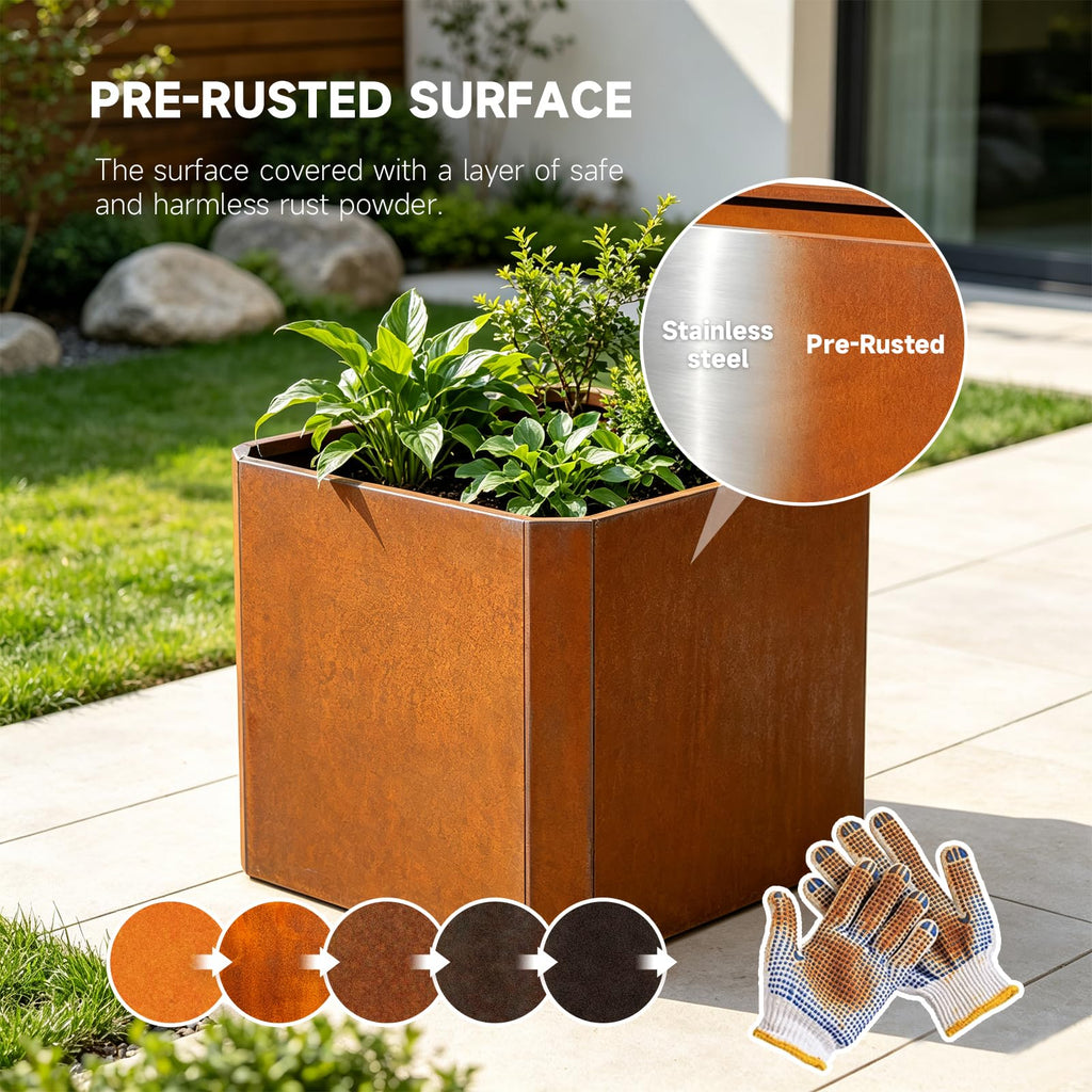 Corten Steel Planter Box 20"L x 20"W x 20"H Large Square Steel Planter Box