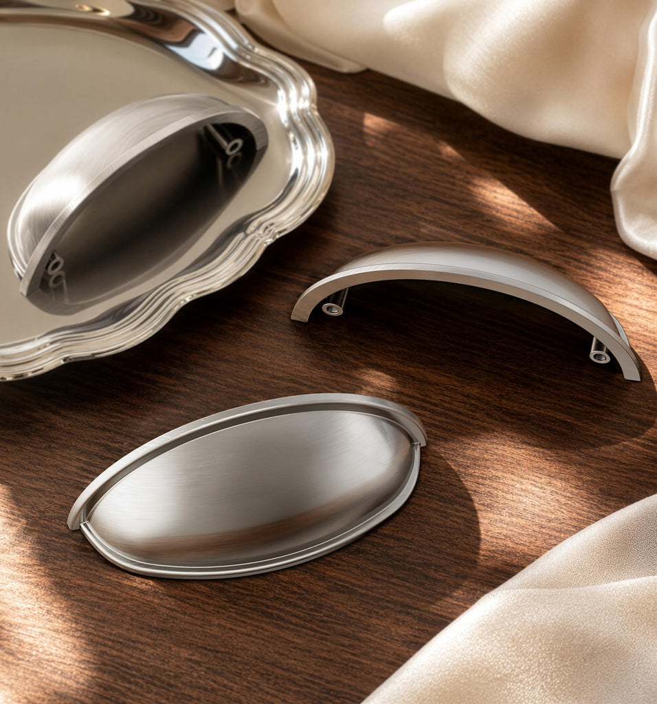 Drawer Pulls 10 Pack, 3 Inch Hole Center Cup Pulls, Satin Nickel