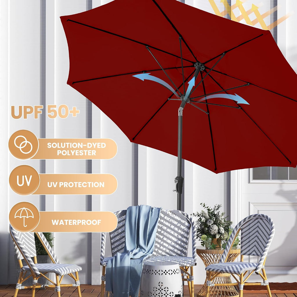 9FT Large Outdoor Patio Umbrella Market Table Umbrella-UV Resistant, Easy Push Button Tilt and Crank - Red
