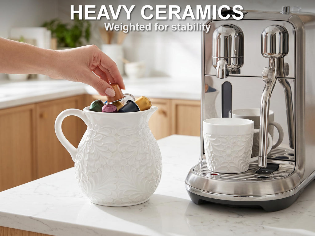 Ceramic Vase & Utensil Holder, 7.9-Inch Large Embossed Farmhouse Crock