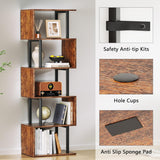 6 Tier Bookshelf, Tall S Shaped Geometric Bookcase, Modern Display Shelf Standing Unit