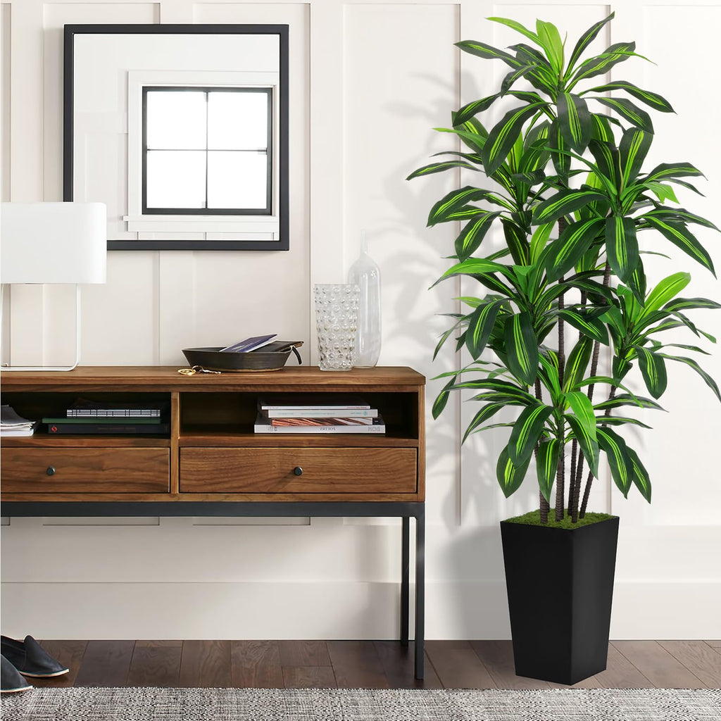Artificial Plant 6FT Dracaena Fake Tree with Black Tall Planter