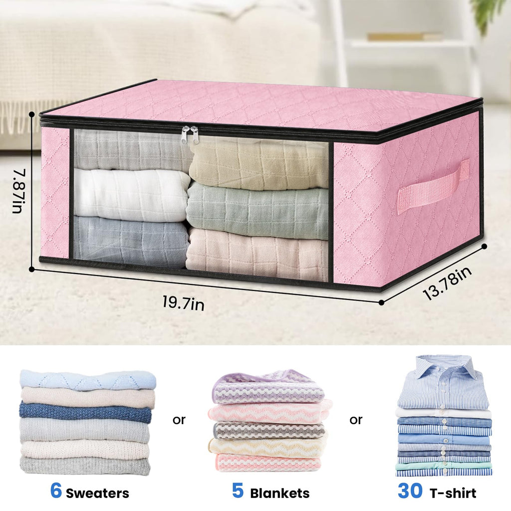 4-Pack Clothes Organizer Storage Bags, 35L Storage Bins, Pink