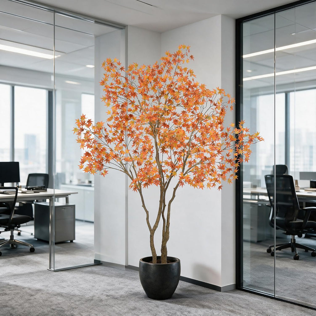 Maple Tree 7FT - Large Faux Plant Indoor with 1104 Orange Red Leaves & Realistic Trunk, 84" Tall Fake Autumn Maple