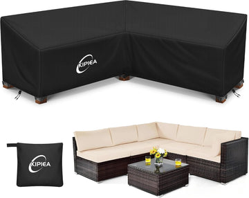 Patio V-Shaped Sectional Sofa Cover, 420D Heavy-Duty Oxford Fabric Outdoor Sectional Cover with 6 Windproof Buckles