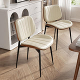 Dining Chairs Set of 2, Mid-Century Modern Upholstered Faux Leather Kitchen Chairs with Bentwood Back and Metal Legs for Dining Room, Beige