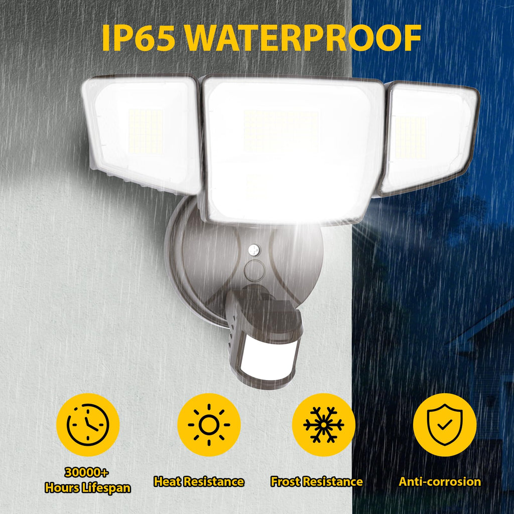 90W Motion Sensor Outdoor Lights, LED Flood Light Outdoor with 4 Adjustable Heads, 6500K Daylight, Dusk to