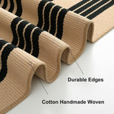 Outdoor Patio Rug 5'x7', Black and Tan Striped Outdoor Rugs Machine Washable Area Rugs Cotton Hand W