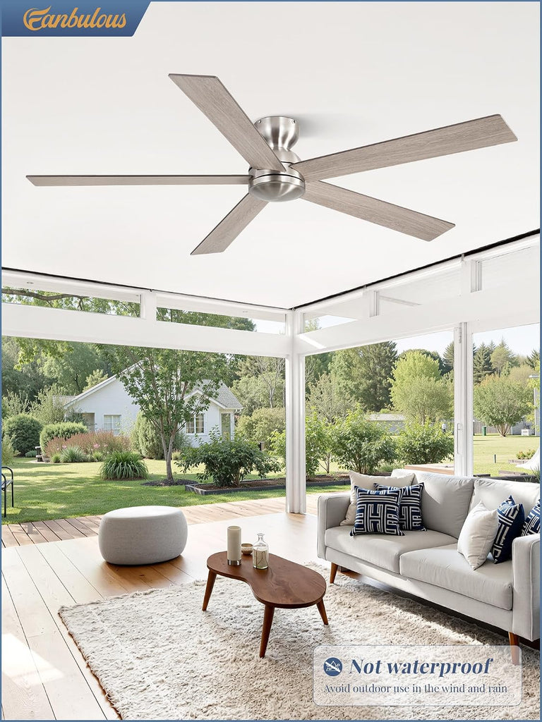 60 Inch Flush Mount Ceiling Fan no Light, Brushed Nickel, Modern