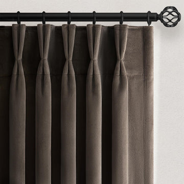 108 Inches Long Dark Taupe Velvet Curtains Bedroom Large Window, Elegant Vintage Room Darkening Blackout Pinch Pleated