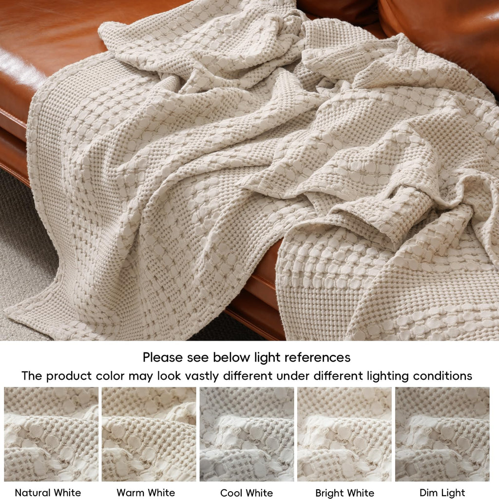 Lightweight 100% Cotton Waffle Blanket for Bed, Light Taupe