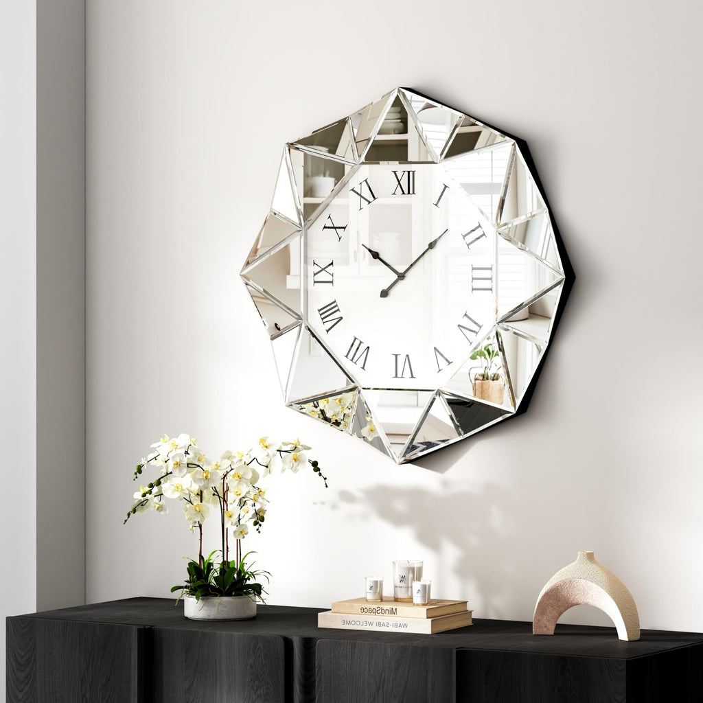 Decorative Wall Clock, 22 inch Mirrored Large Wall Clock