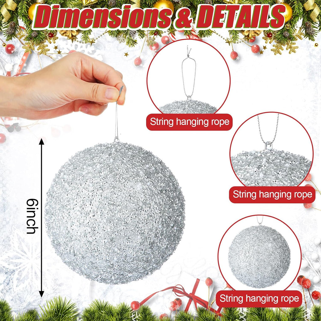 6 Pieces Silver Large 6" Christmas Balls Ornaments