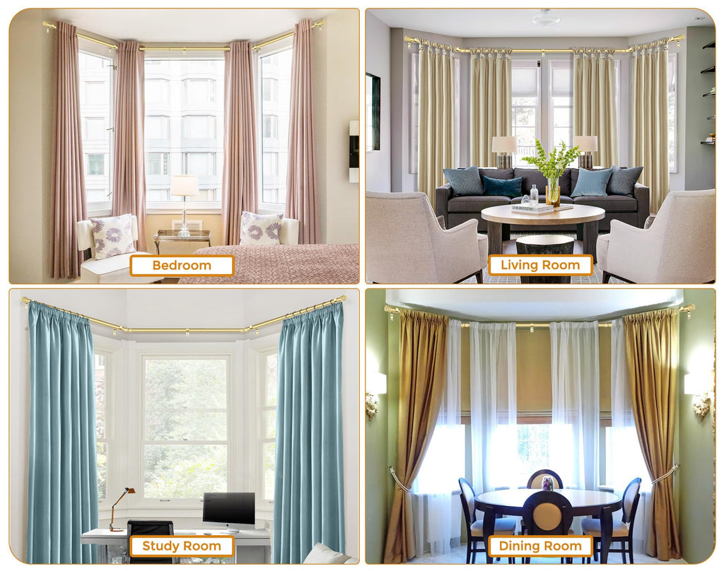 Bay Window Curtain Rods 32-86 Inch(Center), 7/8" Diameter, Gold
