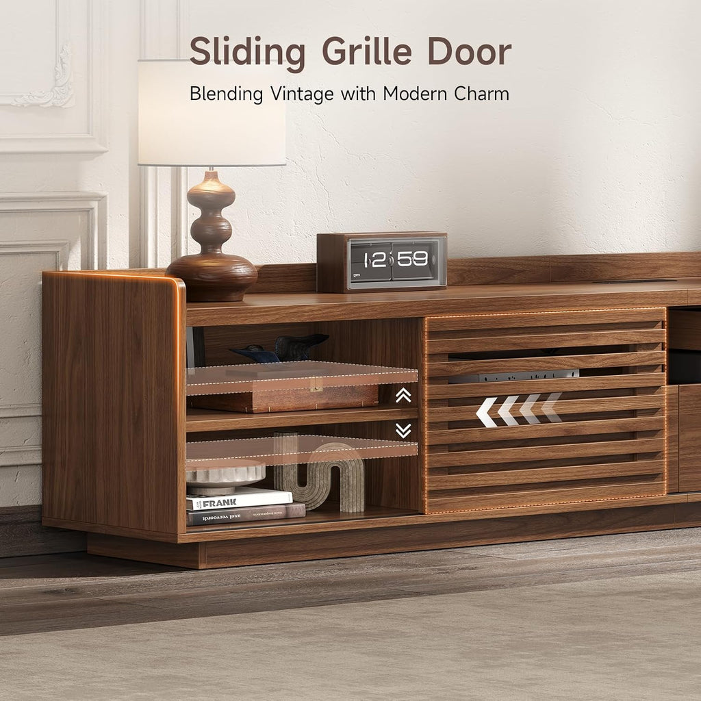 78.7" TV Stand for TVs Up to 85", Mid-Century Modern Entertainment Center with Sliding Doors and Adjustable Shelves