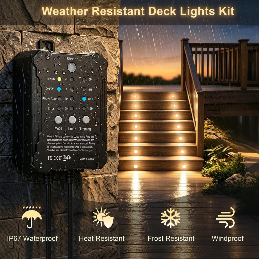 Dimmable LED Deck Lights with Timer and Photocell Sensor, 20 Pack 32mm Recessed Deck Lights Kit, IP67 Waterproof