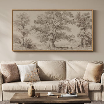 Framed Vintage Landscape Canvas Wall Art , Extra Large Horizontal Rustic Tree Botanical Picture Prints Paintings