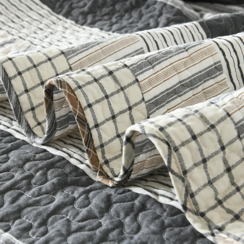 100% Cotton Modern Farmhouse Quilt Set, Neutral, Gray