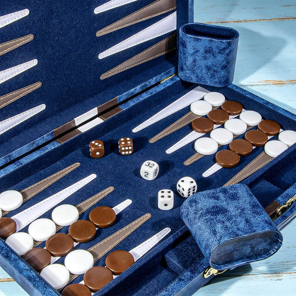 Backgammon Set for Adults, Travel Strategy Board Game Set with Leather Case