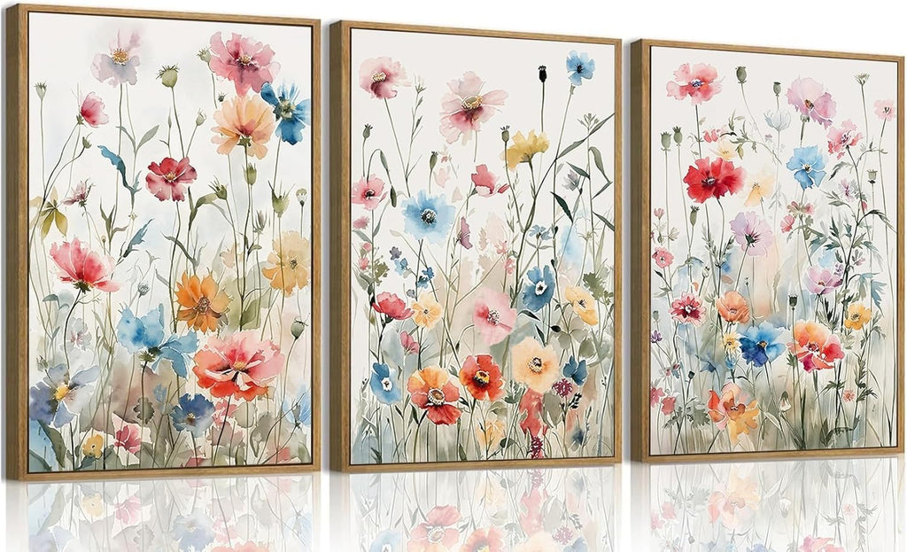 Colorful Wildflower Canvas Wall Art Set Of 3 Flowers Pictures Prints Flowers Printing Floral Watercolors Flower wall
