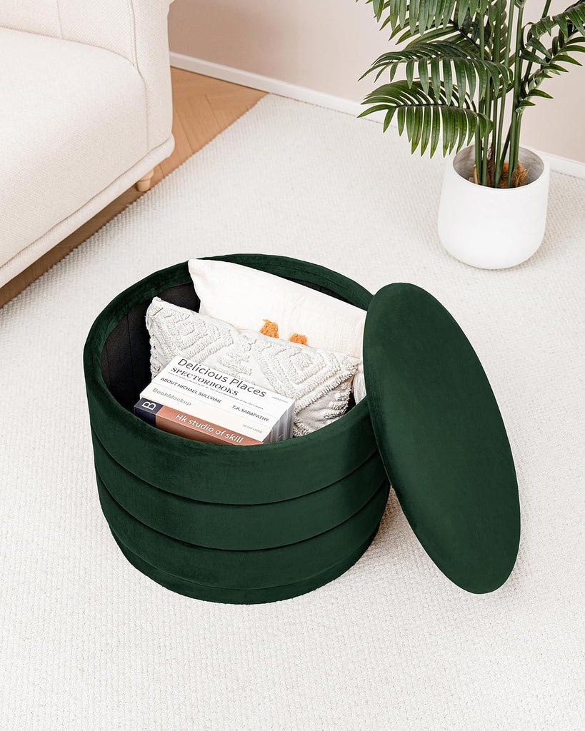 Round Velvet Storage Ottoman with Tray, Folding Ottoman with Storage Coffee Table Foot Rest Room, Living Room Bottle