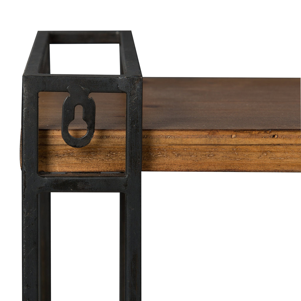 Lintz Modern Industrial Solid Wood with Black Metal Frame Floating Wall Shelves, Rustic Brown