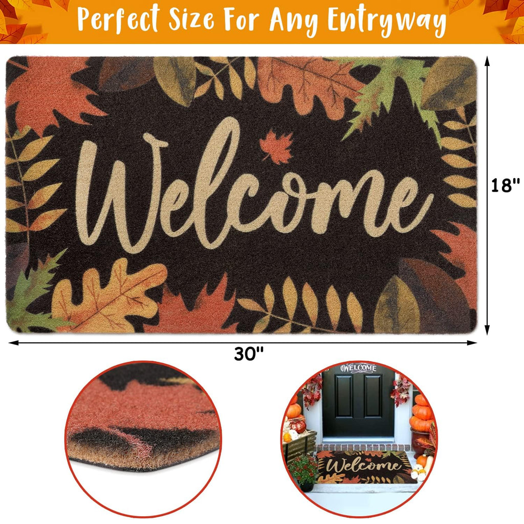 Fall Welcome Doormat, 17 x 30 Inch Autumn Leaves Outdoor Mats