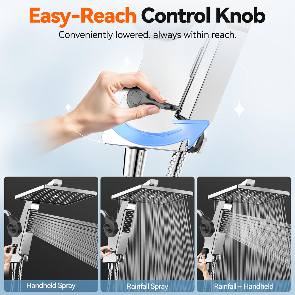 Filtered Rain Shower Head with Handheld Combo High Pressure 12'' Rainfall Shower Heads & Hidden Detachable Wand Dual