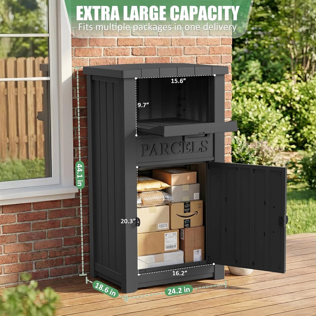 Large Package Delivery Boxes Waterproof Parcel Drop Storage Box UV Resistant Resin Lockable Secure Porch Patio (Black-2)
