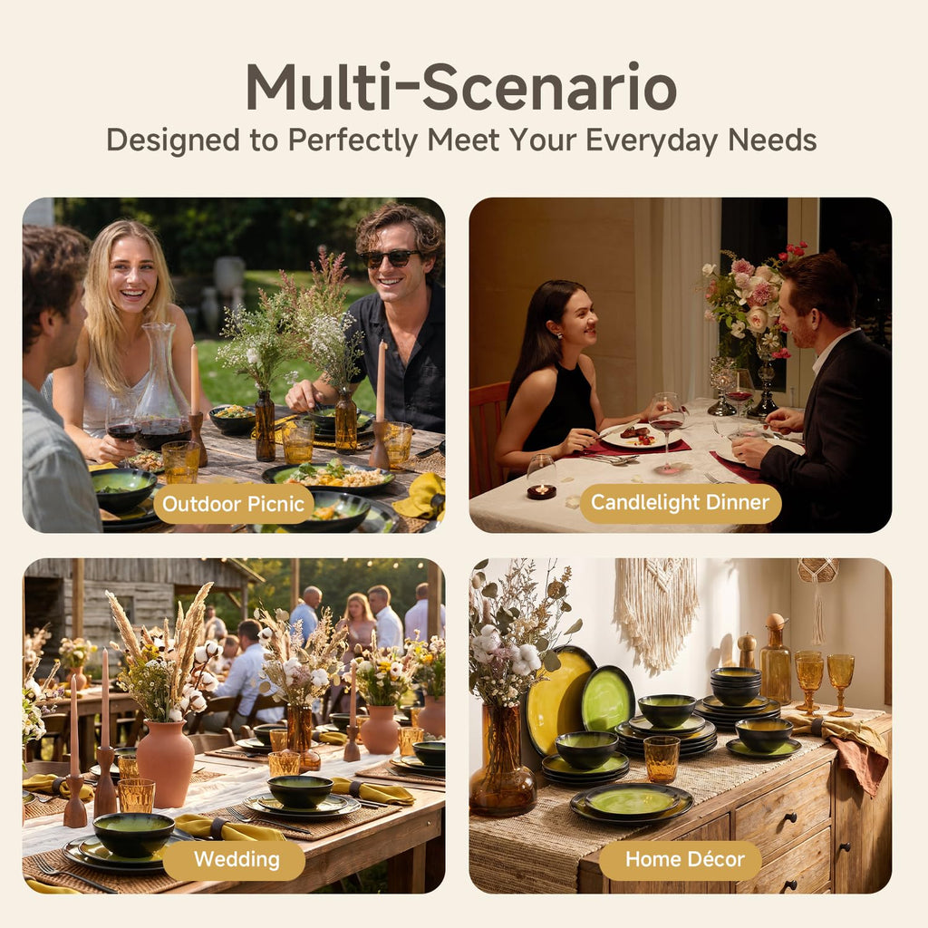 24-Piece Dinnerware Set for 8, Ceramic Plates and Bowls Sets