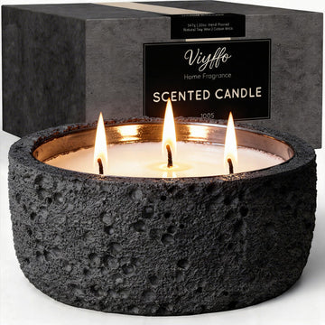 20oz Large Decorative Candle - Lavender & Sandalwood, 3 Wick Scented Candles for Women & Men, Matte Black Ceramic Jar