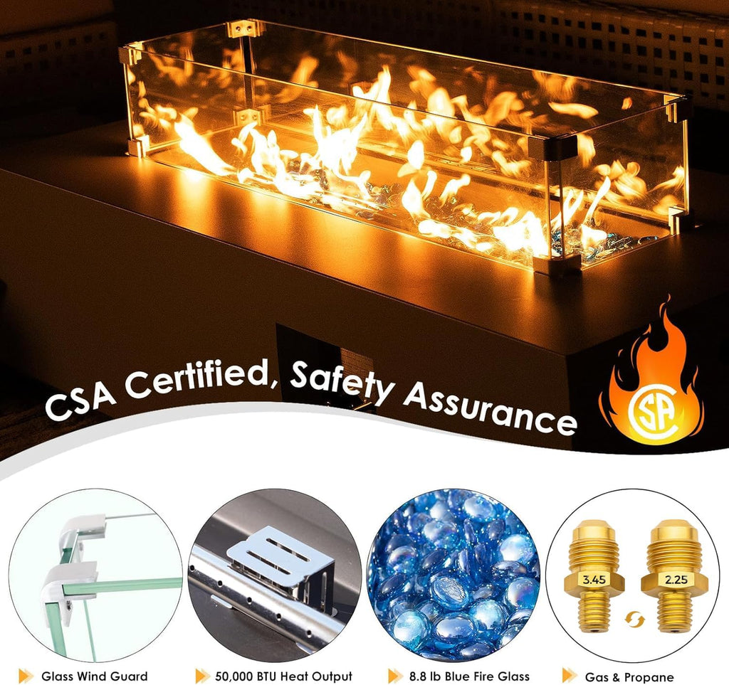 42" Outdoor Propane Fire Pit Table, 50,000 BTU Rectangle Natural Gas Firepit with Tank Table, No Assembly Low Profile Fire Table for Outside Patio & - Image 4