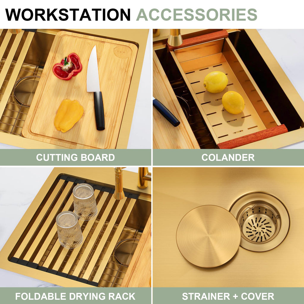 25 Inch Gold Drop- Sink, 16 Gauge Workstation Sink