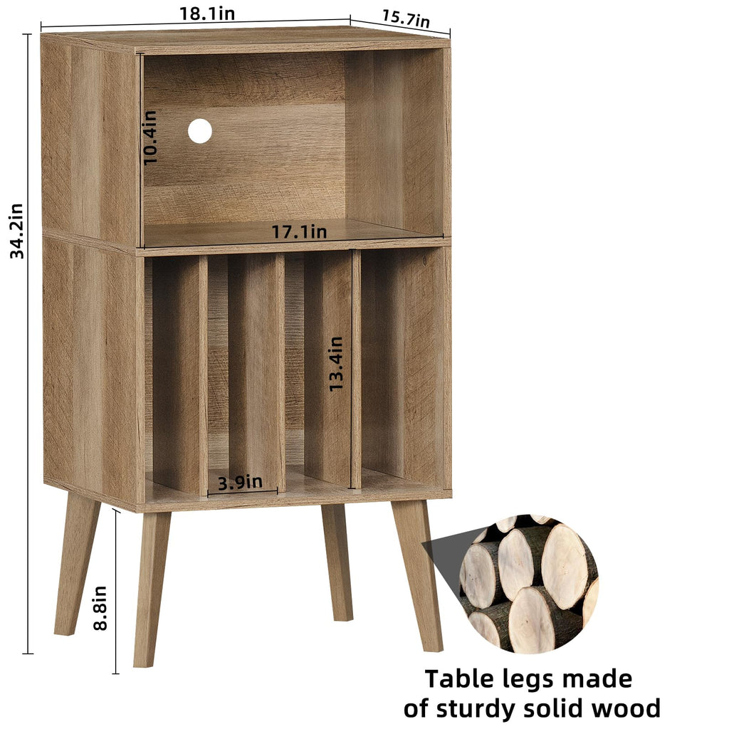 Record Player Stand, Oak Turntable Stand Holds up to 160 Albums