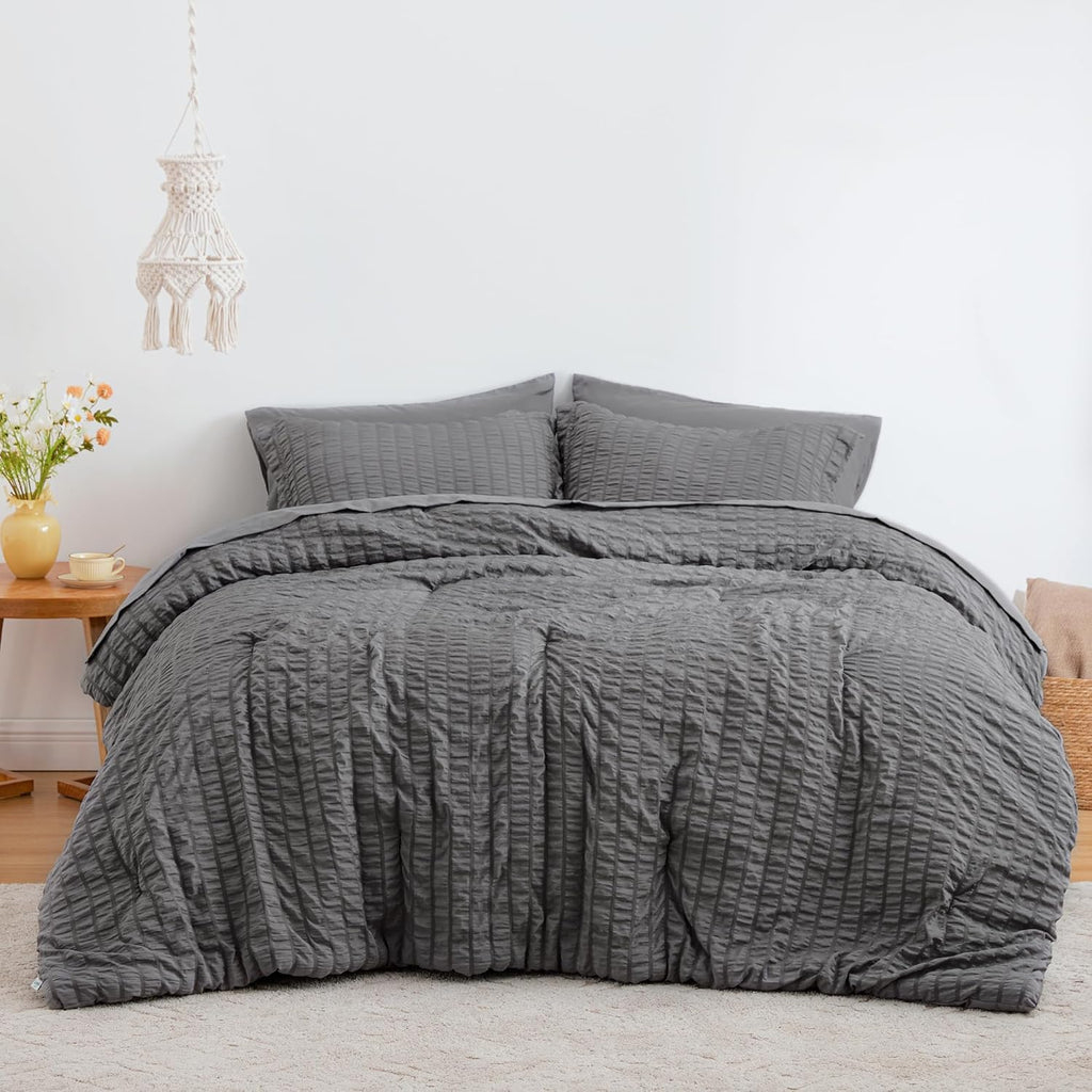Seersucker Dark Grey Twin Comforter Set