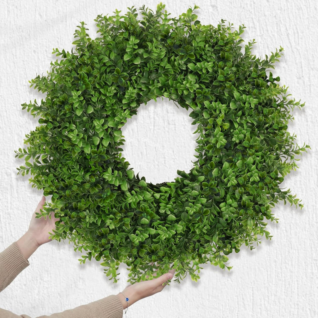 26 Inch Large Boxwoods Wreaths for Front Door Artificial Green Leaves Greenery Indoor Outdoor Wreath Home Decor Porch
