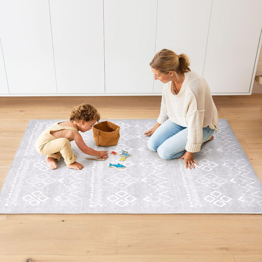 Play Mat for Floor - 4x6ft Gray | Soft Non Toxic Premium EVA Foam Tiles for Tummy Time, Crawling & Playroom